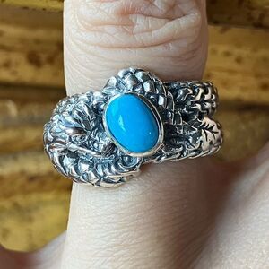 Sleeping Beauty Turquoise Sterling Silver Dragon Ring Size 6